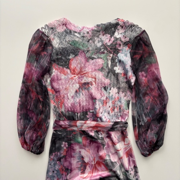 Komarov Nwt Pink Annami Floral Belted Ruffled V Neck Dress Large L - Picture 6 of 8